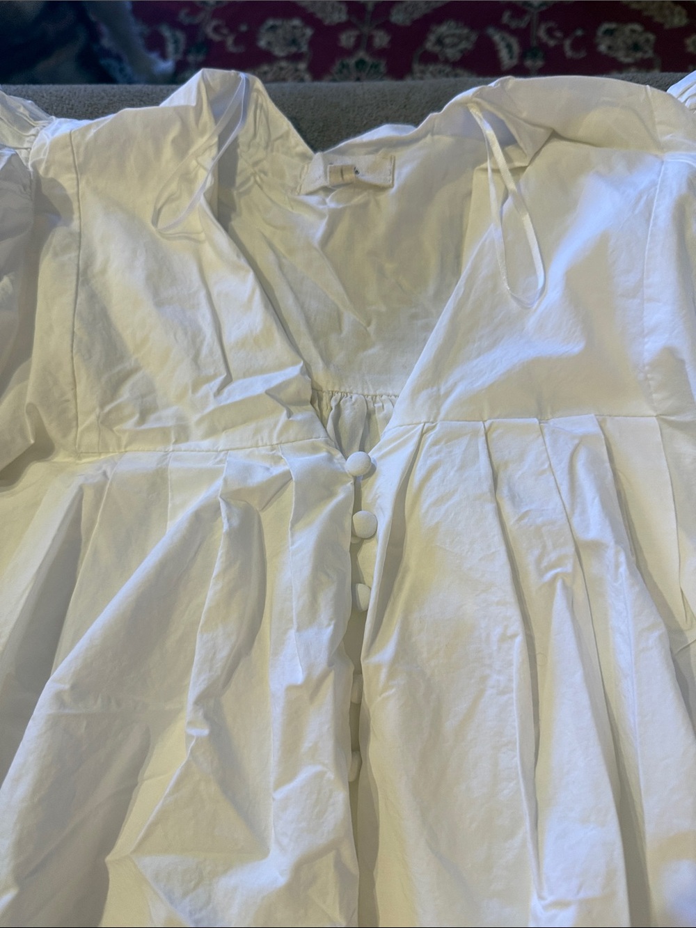 Mable White Pintuck Puff Sleeve Babydoll Dress Size Large Lined (TD) - Picture 4 of 7